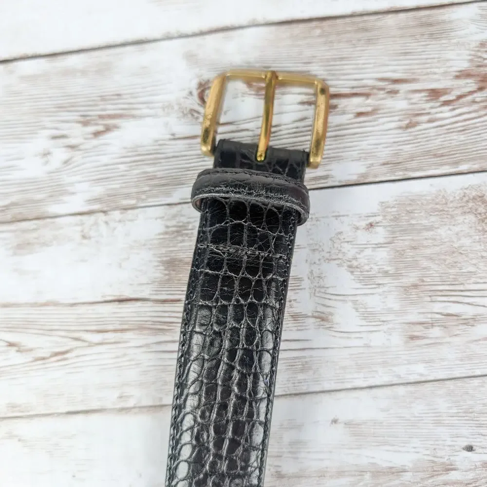 Vintage 90's Torino Embossed Italian Kipskin Leather Belt Black 36 USA Made 4200